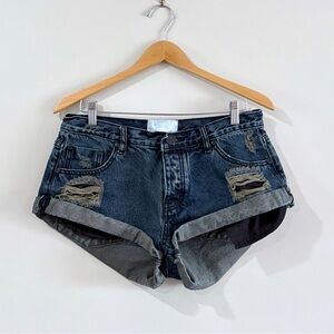 OneTeaspoon Bandits Distressed Denim Shorts Size 28 Rolled Hem Blue Jean Y2K